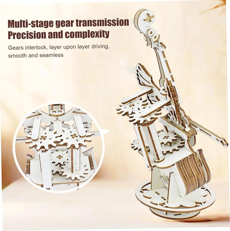 موسيقى التشيلو صندوق الموسيقى ثلاثي الأبعاد لغز خشبي DIY مجموعة بناء مع جناح للكبار هدية عيد الميلاد - Image 5